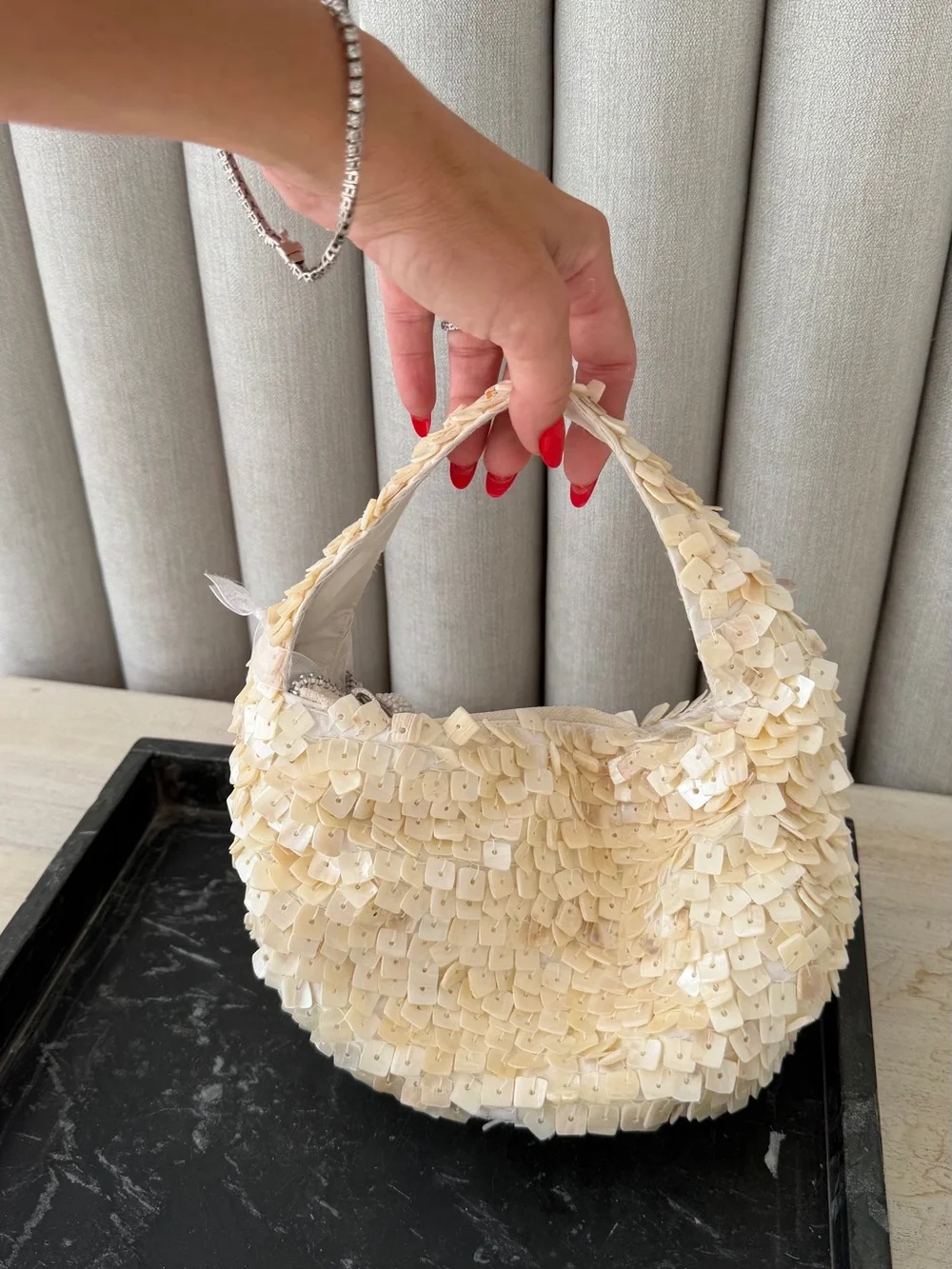 Cream Sequin-Embellished Shoulder Bag - Women